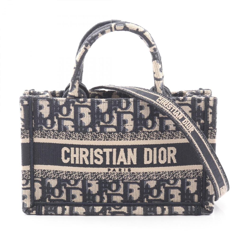Christian Dior BOOK TOTE Oblique Bag Canvas Beige Navy Blue